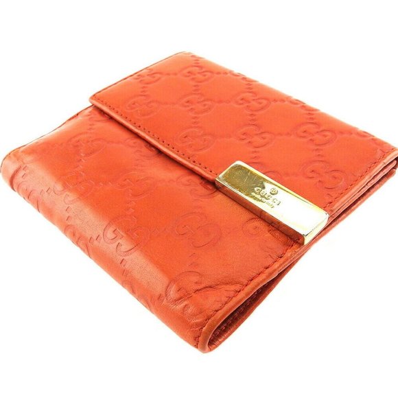 GUCCI W Hook Wallet Gucci Shima Orange Leather Authentic USED T19797 - Picture 3 of 11